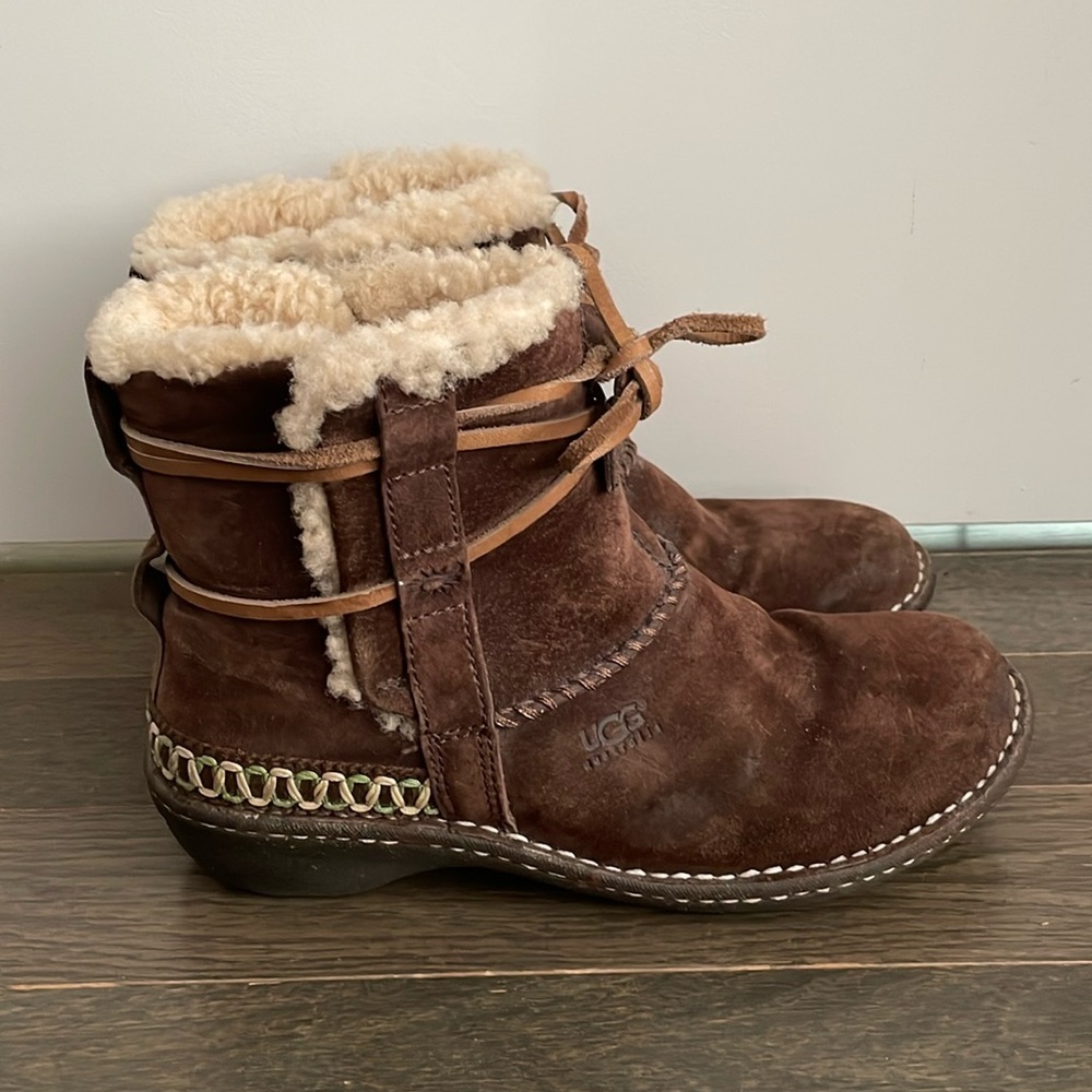Brown Ankle Height UGG boots with tie